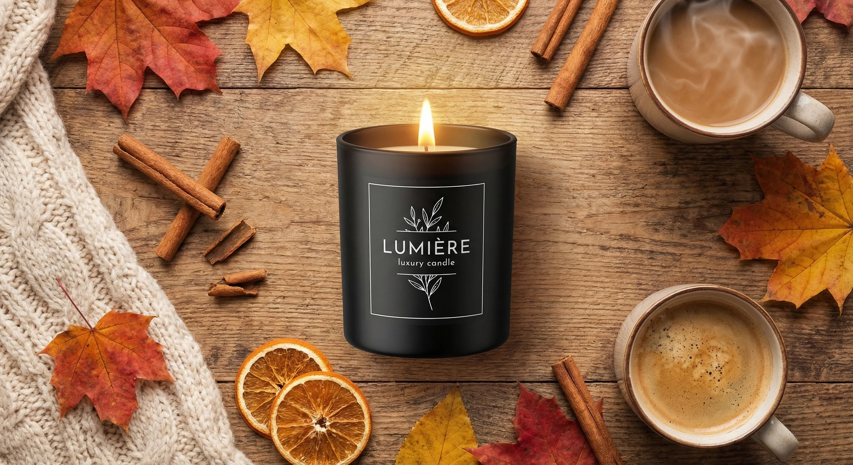 Candle fall cozy flat lay