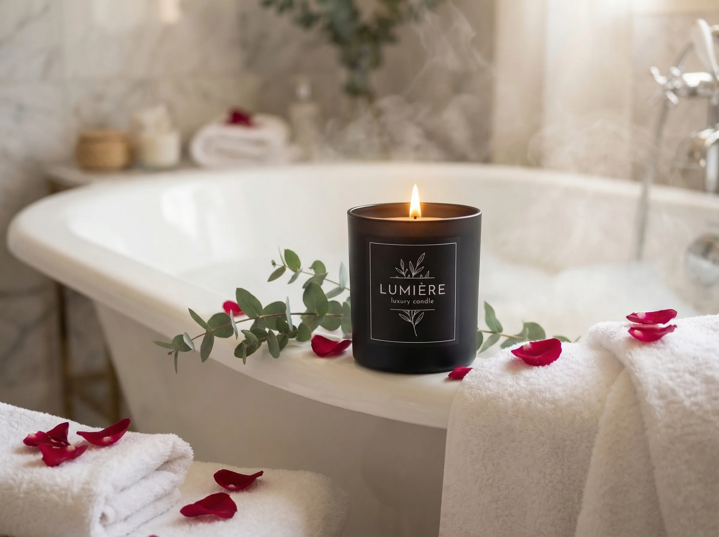 Candle spa clawfoot bathtub