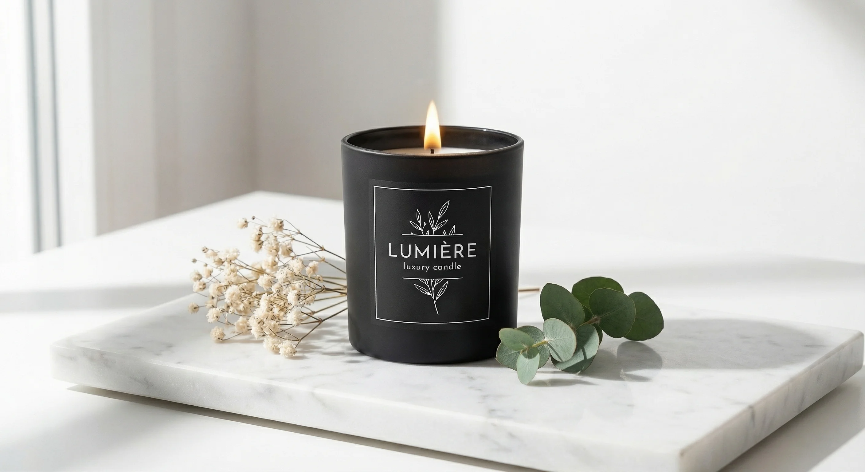 Candle white marble minimalist editorial