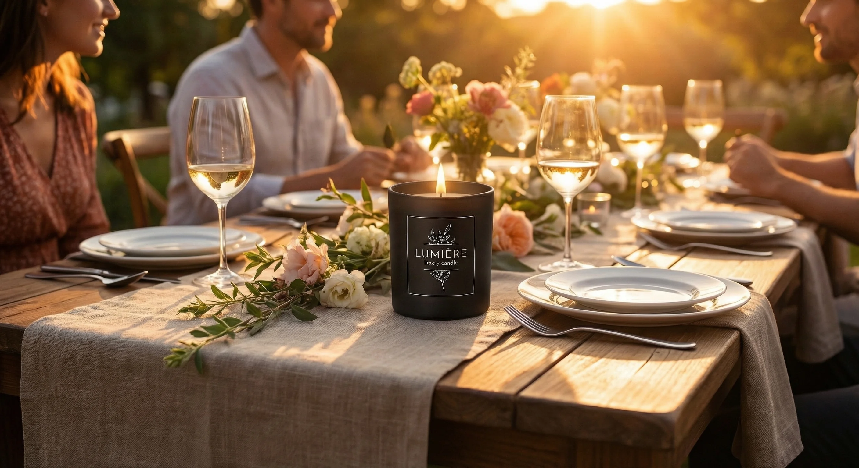 Candle outdoor golden hour dining