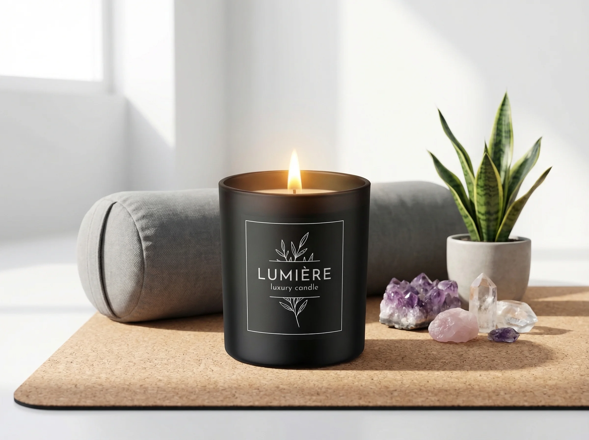 Candle yoga wellness flat lay