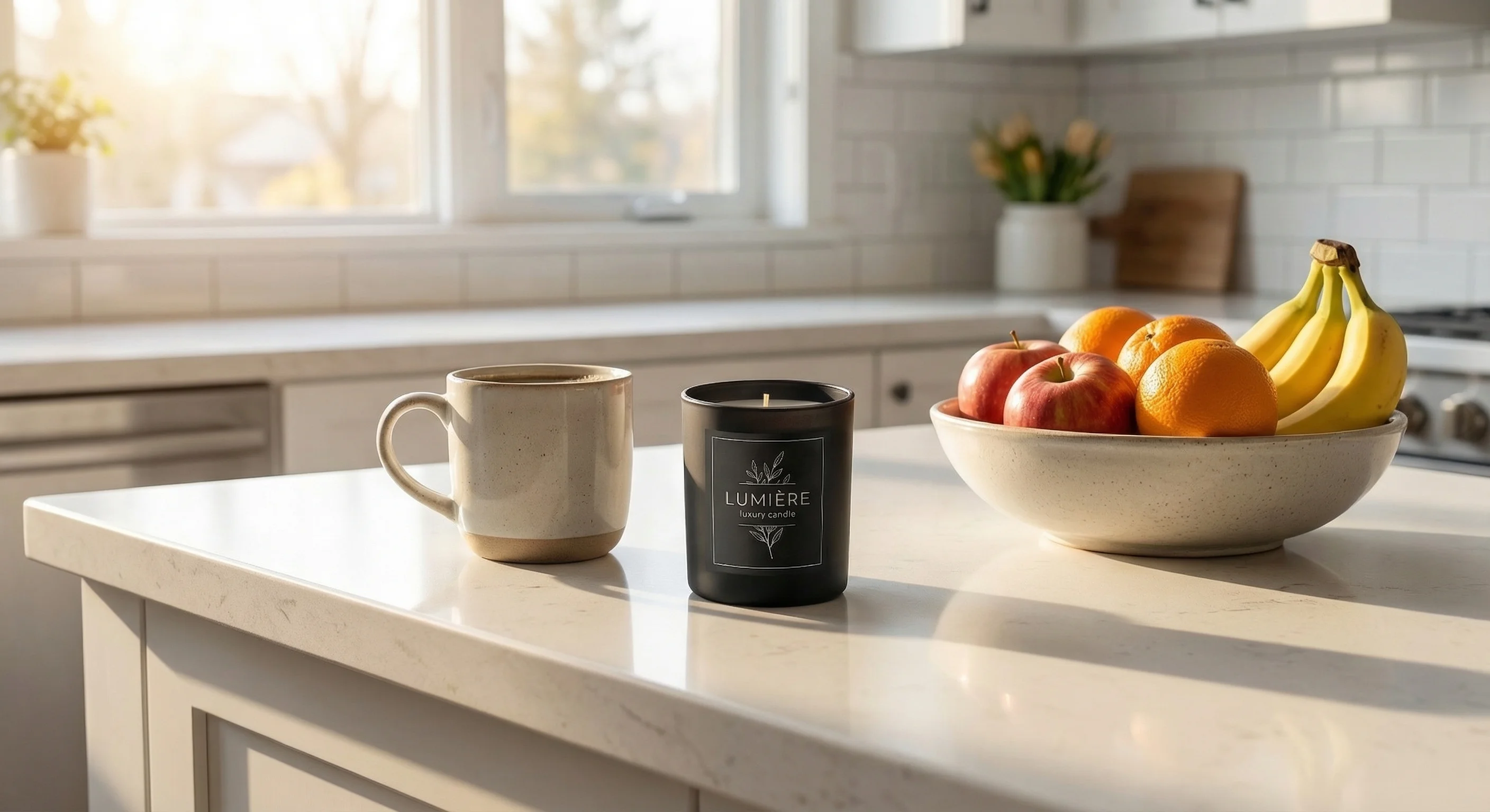 Candle kitchen counter morning