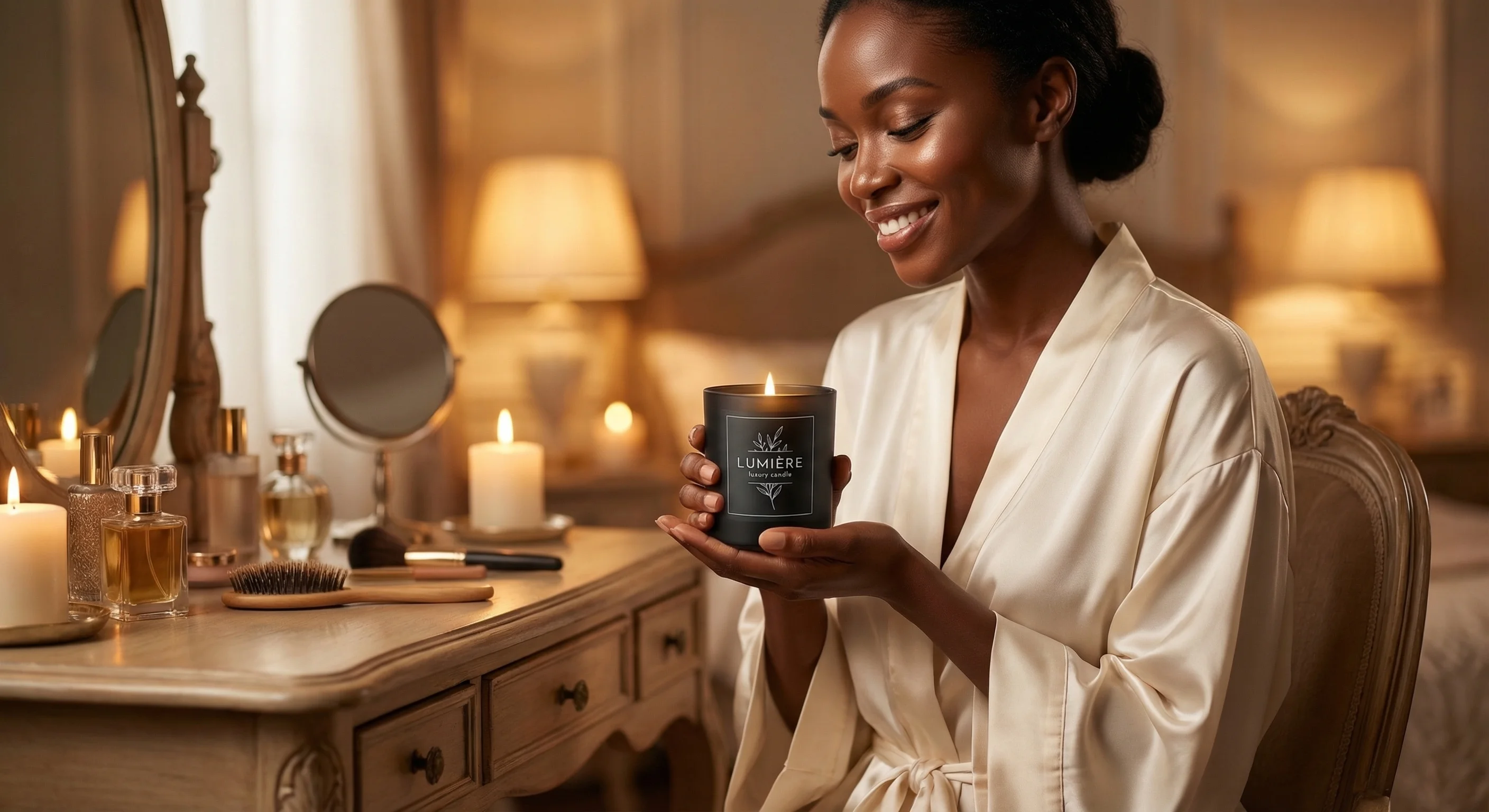 Candle vanity self-care evening